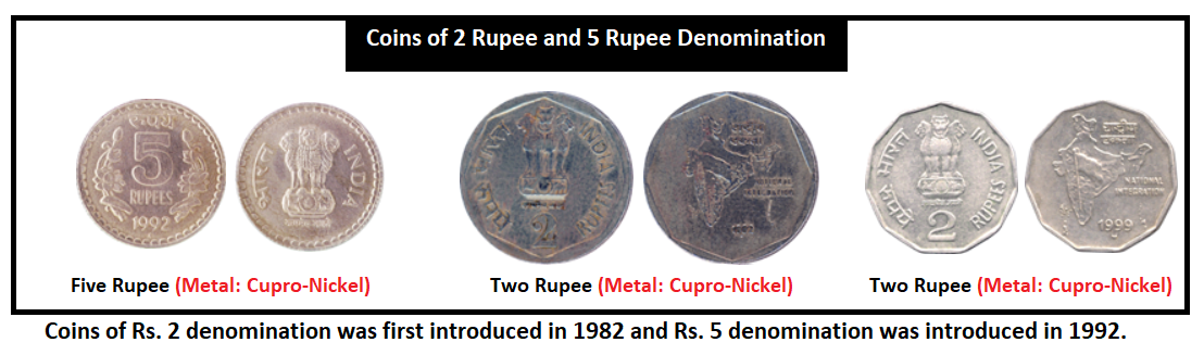 Rs. 2 and Rs. 5 coins
